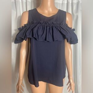 Copper Key Women’s Size S Navy Ruffle Off/Cold-Shoulder Top Flowy Versatile
